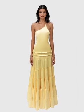 Innovare Denim Yellow Wemba One Shoulder Backless Maxi Dress
